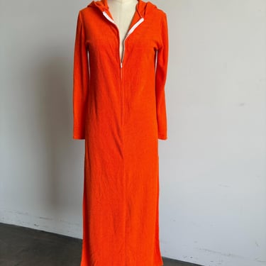 Vintage 70's Orange Terry Cloth Lounge Dress, Bonwit Teller 