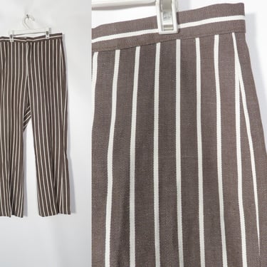 Vintage 60s Kids Mod Brown With White Stripes Cotton High Waist Straight Leg Pants Made In USA Size 10 