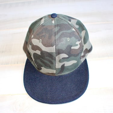 Vintage 90s Snapback Hat, Camo Print, Baseball Cap, Two Tone, USA, Green 