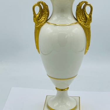 Antique Lenox Empire trophy Vase Urn Classic Cream with Gold Swan Handles- circa 1906 - 1930    10.5