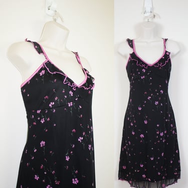Vintage 2000s Black & Pink Frilly Dress, Size Large 