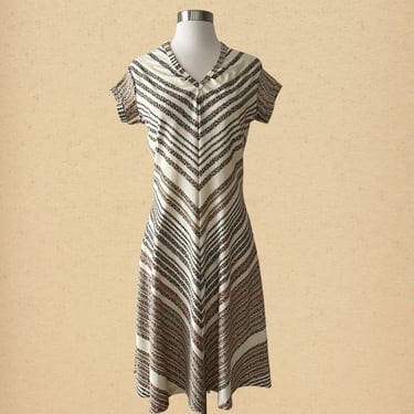 Vintage 70s Mod Chevron Striped Dress, Size Estimate Small 