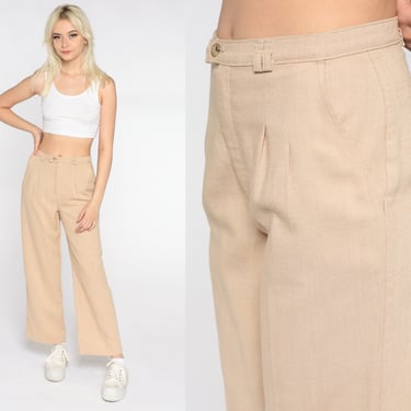 Tan Levis Trousers 70s 80s Straight Leg Pants Pleated Wide Leg Trousers High Waist Slacks Hippie 1970s 1980s Bohemian Vintage Boho Small 28 