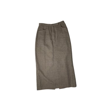 Vintage Evan Picone Brown Houndstooth Wool Secretary Skirt, Size 8 