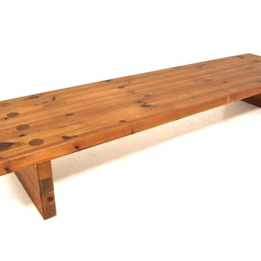 Mid Century Modern Pine Brutalist Chunky Coffee Table or Bench by Sven Larsson 