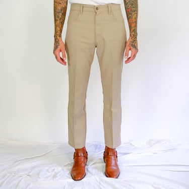 Vintage LEVIS 517 Light Khaki Tan Sta Prest Bootcut Pants | Size 33x30 | 100% Polyester | Greaser, Ska, MOD | 1990s Y2K LEVIS Boot Cut Pants 