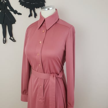Vintage 1970's Mauve Dress / 70s Poly Day Dress S 