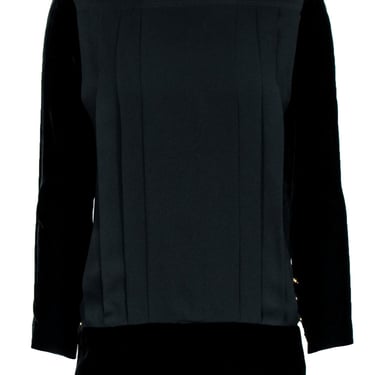 Chanel -  Black w/ Velvet Long Sleeves & Button Back Sz S/M