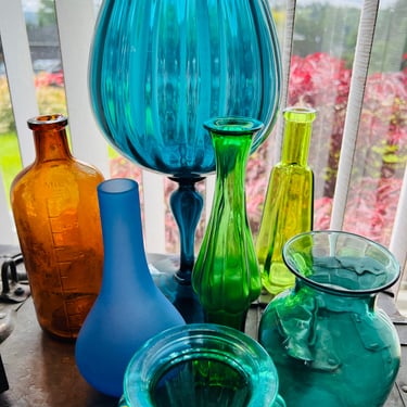 Modern Boho Colorful Glass Vase Bottle Set Decor Glassware 