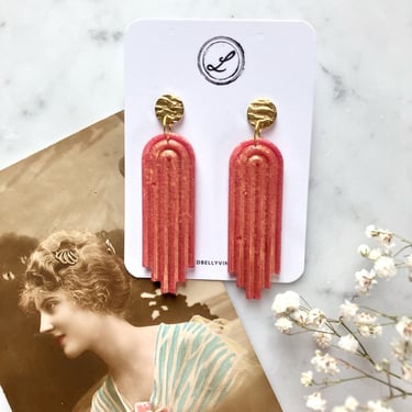 Art Deco Pink Pearl and Gold Earrings | Art Deco Earrings | Geometric Earrings | Vintage Style | Resin Earrings 