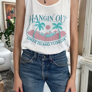 1980's Tank Top / Singer Island Tourist Tee / Handing' Out / Thrashed Small Vintage Tank Top / Super soft T Shirt Tee / 