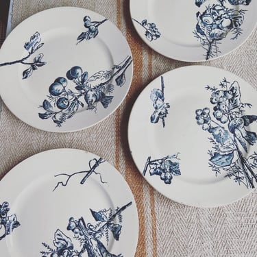 Beautiful set of 4 antique French ironstone dinner  plates from a famous maker Terre de Fer 