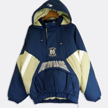 Vintage Starter Notre Dame Fighting Irish Half Zip Front Pocket Jacket Sz L