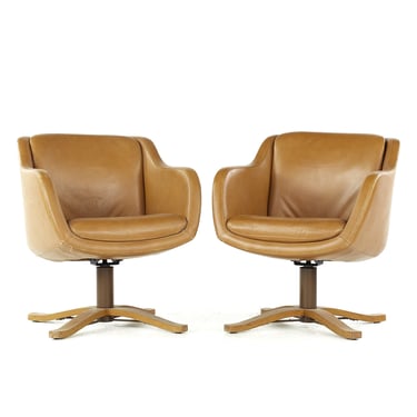 Ward Bennett Style Mid Century Swivel Lounge Chairs - A Pair - mcm 
