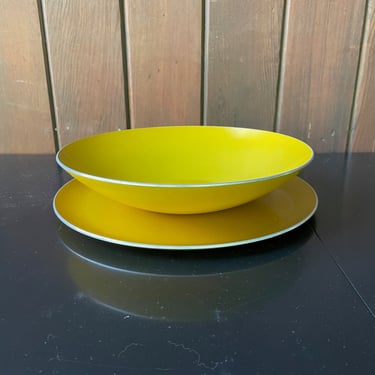 Pair of Non-Matching Emalox Platter + Bowl Vintage Mid-Century Scandinavian Design 