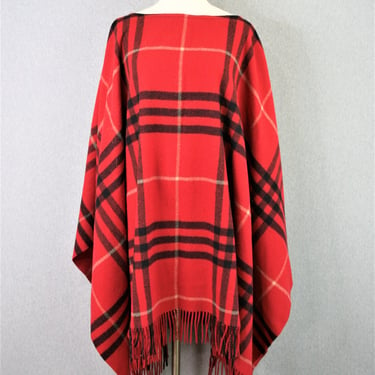 Burberry - Red Plaid - Wool - Poncho - One Size 