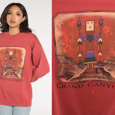 Grand Canyon Sweatshirt 90s Arizona National Park Shirt Red Native Art Graphic Pullover Crewneck Sweater Travel Vintage 1990s Extra Large xl 