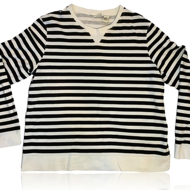 90s Black and White Striped Crewneck Long Sleeve Lightweight Sweatshirt// Kim Rogers // Size Large 