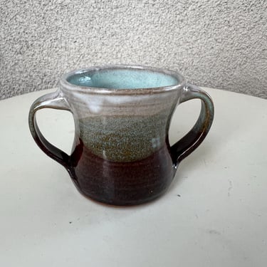 Vintage Petite Mug Studio Art Pottery Double Handles Mouse Interior 3” X 3” 