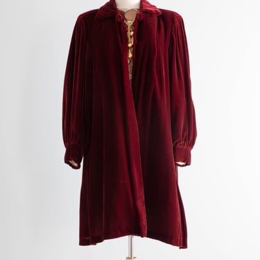 Luscious Late 1930's Cherry Amber Silk Velvet Evening Coat / Medium