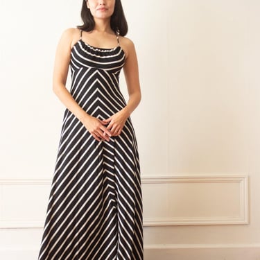 1970s Black and White Chevron Striped Gown 