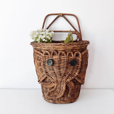 Vintage Wicker Elephant Basket Handle - Hanging Planter - Elephant Hanging Basket 