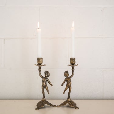 vintage french cherub candlestick pair