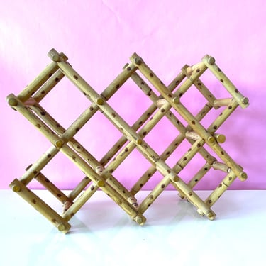 Vintage 1960s Faux Bamboo Collapsible Eight Bottle Wine Rack 