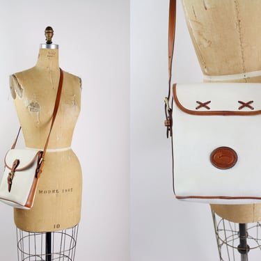 Vintage Cream and Caramel Brown Dooney & Bourke/ Leather Purse Crossbody Bag / Shoulder Purse / Designer Bag /70s / Leather bag / USA 