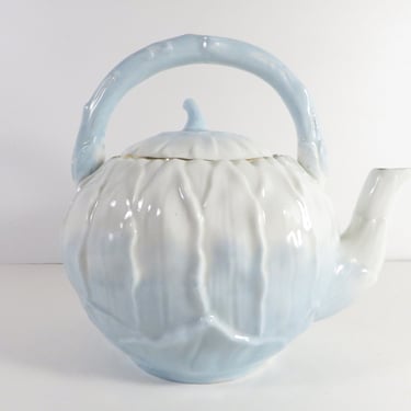 Vintage Soft Blue Cabbage China Teapot -  Soft Blue Cream Cabbage Shaped China Teapot 