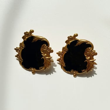 Gold and Black Leaf Earrings