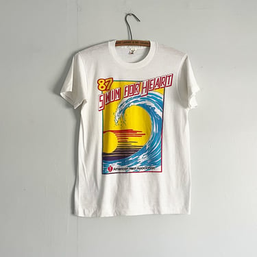 Vintage 80s 1987 Swim for Heart American Heart Association Shirt Big Wave T Shirt Size S 