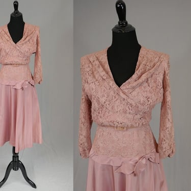 50s Dusty Lace Dress - As Is for Costume only - Mother of the Bride - Vintage 1950s - M 