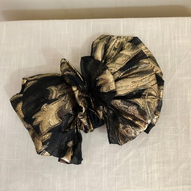 Large Black and Gold Lame Hair Bow - 1980s 