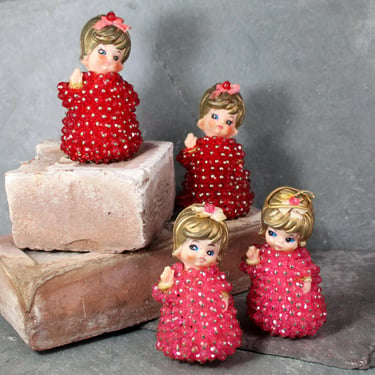 Vintage Beaded Doll Christmas Ornaments | Circa 1960s | Your Choice of Pink or Red | Bixley Shop 