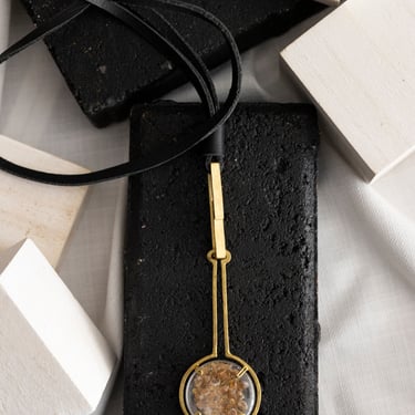 Memorabilia Leather, Bronze and Acrylic Necklace