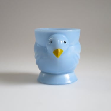 Mid-Century Blue Glass Chick Egg Cup, French Egg Holder by Opalex Glass 