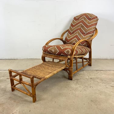 Vintage Rattan Garden Lounger- Bauhaus Chair With Footrest 