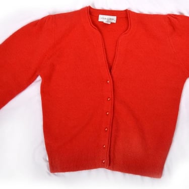 Red Angora Lambswool Cardigan Sweater Casual Corner 1980's LARGE 90's Vintage Long Sleeves Classic Preppy 