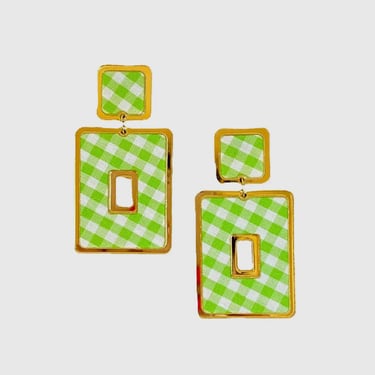 Sample Sale Green Gingham Rectangular Earrings