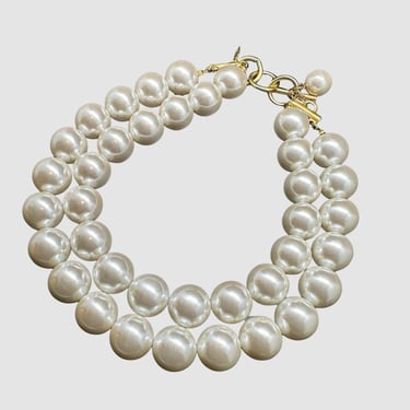 WILMA PEARLS Anne Klein Vintage 90s Double Oversized Pearl Choker Necklace | 1990s Statement Chunky Pearls, Stacked 2 Strand Tier Necklace 