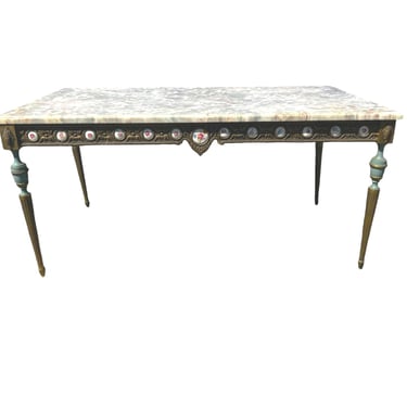 Louis XVI Solid Brass Ormolu Coffee Table with Gained Marble Top