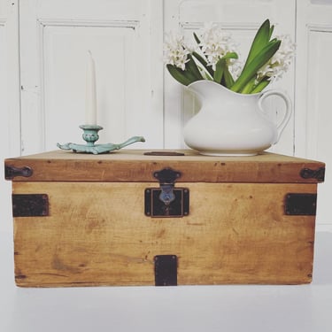 Beautiful vintage French wooden box with metal hardware 