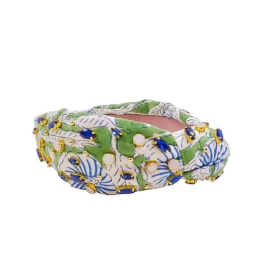 Sample Sale  Bella Green Floral Block Print Knotted Headband