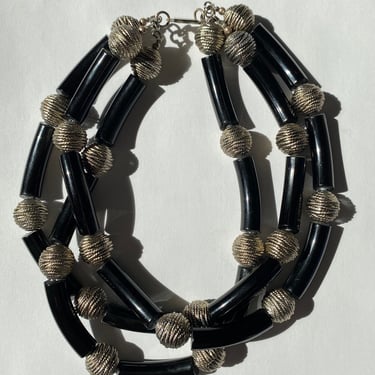 vintage black and silver layered chunky necklace 