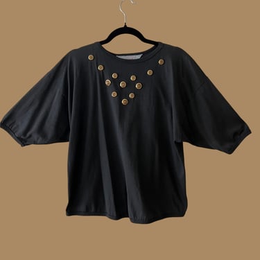 Vintage 80s 90s Black with Gold Buttons Shirt 