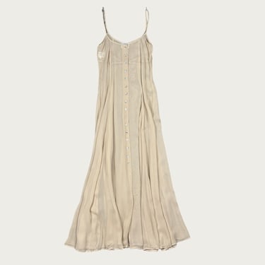 (S) 90s Sheer Tan Future Ozbek Button Front Maxi Dress