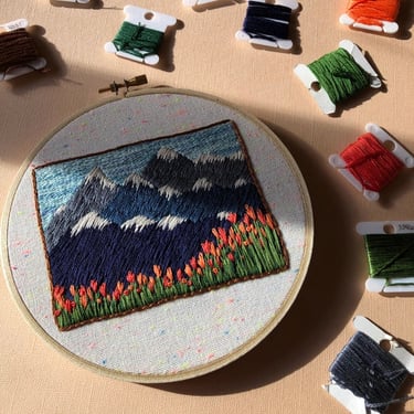 Mountain and Tulip Landscape Embroidery Kit