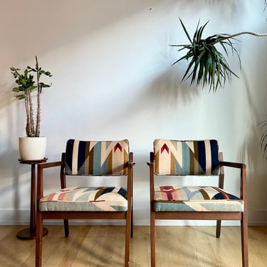 Pair of Vintage Mid Century Arm Chairs in Pendleton Wyeth Trail