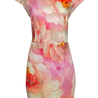 Ted Baker - Light Pink Floral Print Cap Sleeve Sheath Dress Sz 10